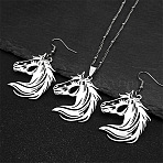 304 Stainless Steel Dangle Earrings & Pendant Necklaces Sets, Horse Head, Stainless Steel Color, Necklaces: 19.69 inch(500mm)(FS-WGE4488-01)