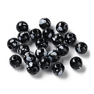 Printed Opaque Acrylic Round Beads, Black, 7.5x7mm, Hole: 1.6mm, about 2380pcs/500g(ACRP-P001-01A-02)