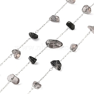 Handmade Natural Smoky Quartz Chip Beads Chain, with 304 Stainless Steel Paperclip Chains, Soldered, with Spool, Stainless Steel Color, 5.5~10x2.5~5x2~3mm(CHS-H028-06A-05)