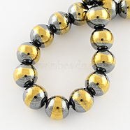 Non-magnetic Synthetic Hematite Beads Strands, Grade A, Round Beads for Jewelry Making, Golden Plated, 10mm, Hole: 2mm, 40pcs/strand(G-Q926-10mm-01)