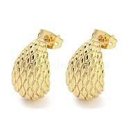 Brass Ear Studs, Teardrop, Real 18K Gold Plated, 17x10.5mm(EJEW-P261-03B-G)