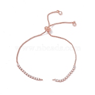 Brass Rhinestone Tennis Slider Bracelet Makings, with Box Chain, Rose Gold, 10 inch(25.4cm), Hole: 1.7mm(KK-E068-VD015-3)