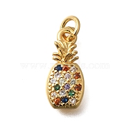 Brass Pendants, Fruit Charms, Lead Free & Cadmium Free, Long-Lasting Plated, with Jump Ring, Pineapple, 12.5x6x2mm, Hole: 2.5mm(KK-D280-01G-11)