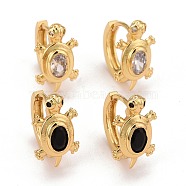 Real 18K Gold Plated Brass Cubic Zirconia Huggie Hoop Earrings, Tortoise Earrings for Women, Lead Free & Cadmium Free & Nickel Free, Mixed Color, 16.5x15x10mm, Pin: 1mm(EJEW-C012-06)