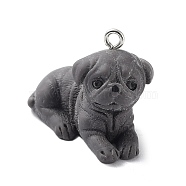 Opaque Resin Dog Pendants, 3D Puppy Charms with Platinum Plated Iron Loops, Gray, 22x26x14mm, Hole: 2mm(RESI-P033-A02)