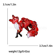Alloy Brooches, Enamel Rhinestone Pin, Jewely for Women, Fox, Red, 31x37mm(PW-WG34216-02)