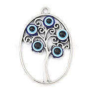 Alloy Pendants, Tree of Life with Resin Evil Eye Charms, Antique Silver, Oval, 40x27x4mm, Hole: 2.5mm(PALLOY-JF02405-02)