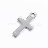 201 Stainless Steel Tiny Cross Charms, Stainless Steel Color, 14.5x8x0.8mm, Hole: 1.5mm(STAS-D445-082)
