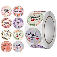 Self-Adhesive Paper Thank You Roll Stickers, Round Dot Gift Tag Sticker, for Party Presents Decoration, Wreath Pattern, Word, 25mm, 500pcs/roll(PAAG-PW0001-154)