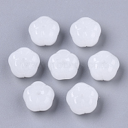 Spray Painted Glass Beads, Imitation Jade, Flower, Creamy White, 10x10x6.5mm, Hole: 0.9mm(GLAA-N035-07A-A02)