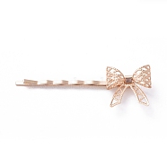 Iron Hair Bobby Pins, with Brass Findings, Bowknot, Long-Lasting Plated, Light Gold, 62x11mm, Bowknot: 20x20mm(IFIN-L035-06KCG)