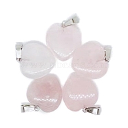 Valentine's Day Natural Rose Quartz Pendants, Heart Charms with Platinum Plated Metal Snap on Bails, 20mm(PW-WG34610-05)