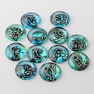 Constellation/Zodiac Sign Printed Glass Cabochons, Half Round/Dome, Mixed, 25x7mm(X-GGLA-A002-25mm-EE)