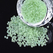 Transparent Glass Cylinder Beads, Seed Beads, Frosted Colours, Round Hole, Light Green, 1.5~2x1~2mm, Hole: 0.8mm, about 8000pcs/bag, about 85~95g/bag(SEED-Q036-01A-L01)