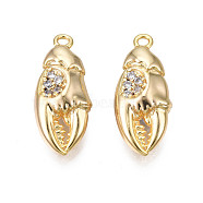 Brass Micro Pave Cubic Zirconia Pendants, Real 18K Gold Plated, Crab, Clear, 19x8x5mm, Hole: 1.4mm(KK-N231-234)