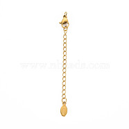 304 Stainless Steel Chain Extender, Cadmium Free & Nickel Free & Lead Free, with Lobster Claw Clasps and Tiny Oval Charm, Golden, 50mm, Hole: 2.5mm(STAS-N088-41G)