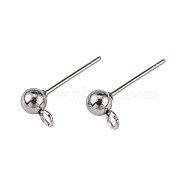 304 Stainless Steel Ball Post Stud Earring Findings, with Loop, Stainless Steel Color, 16x4mm, Hole: 1.5~2mm, Pin: 0.8mm(STAS-R043)
