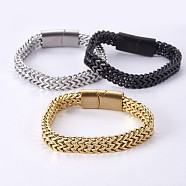 304 Stainless Steel Wheat Chain Bracelets, with Magnetic Clasps, Mixed Color, 220x10x5mm(BJEW-L655-020)
