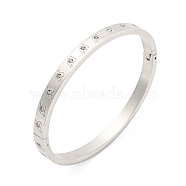 304 Stainless Steel Bangle with Rhinestone, Heart, Stainless Steel Color, Inner Diameter: 2-1/8x1-3/4 inch(5.3x4.45cm)(BJEW-Q768-01P)