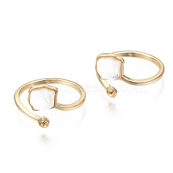 Brass Peg Bails Cuff Finger Ring Settings, for Half Drilled Bead, with Shell, Nickel Free, Real 18K Gold Plated, US Size 7 3/4(17.9mm), pin: 0.7mm(for Half Drilled Bead)(KK-S354-287-NF)