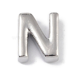 Brass Pendants, Letter Charms, Platinum, Letter N, 8.5x7x3mm, Hole: 1.5mm(KK-P266-05P-N)