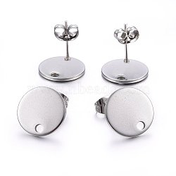 Non-Tarnish 304 Stainless Steel Stud Earring Findings, with Loop and Flat Plate, Ear Nuts/Earring Backs, Flat Round, Stainless Steel Color, 12x1mm, Hole: 1.4mm, Pin: 0.8mm(STAS-K184-01-03P)