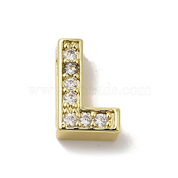 Brass Micro Pave Cubic Zirconia Beads, Lead Free & Cadmium Free, Long-Lasting Plated, Real 18K Gold Plated, Letter L, 12x8x5mm, Hole: 9x2mm(KK-H487-25G-12)