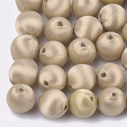 Polyester Thread Fabric Covered Beads, with ABS Plastic, Round, Wheat, 14x15mm, Hole: 2mm(WOVE-T007-14mm-16)