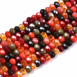 Electroplate Mixed Color Glass Beads Strands, AB Color Plated, Faceted Rondelle, FireBrick, 3x2mm, Hole: 0.8mm, about 186~193pcs/strand, 17.13 inch~17.32 inch, (43.5cm~44cm)(X-GLAA-T006-07-B01)