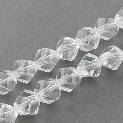 Glass Bead Strands, Faceted, Twist, Clear, 6x6x6mm, Hole: 1mm: 1mm, about 100pcs/strand, 22.4 inch(X-GLAA-R042-6x6mm-15)