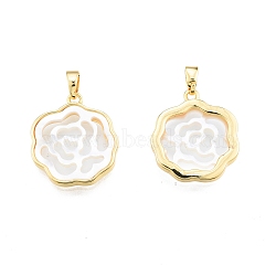 Natural Shell Pendants, with Golden Plated Brass Findings, Flower Charm, Real 18K Gold Plated, 20x17x2mm, Hole: 4.5x3mm(KK-I663-04G)