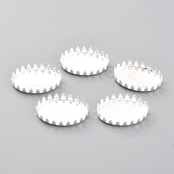 304 Stainless Steel Cabochon Settings, Lace Edge Bezel Cups, Flat Round, Silver, 26x19x4mm Tray: 25x18mm(STAS-Y001-07B-S)