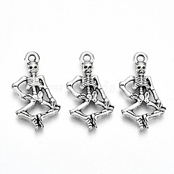 Tibetan Style Alloy Pendants, Lead Free & Cadmium Free, Skeleton, Antique Silver, 25.5x13.5x3mm, Hole: 1.8mm(X-TIBE-S323-057AS-RS)