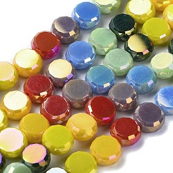 Electroplate Glass Beads Strands, Faceted, Flat Round, Mixed Color, 7.5x4mm, Hole: 1mm, about 28pcs/strand, 8.07 inch(20.5cm)(EGLA-C004-08)