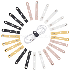 24Pcs 4 Colors Lightning Bolt Pattern Imitation Leather Cable Keepers, with Iron Snap Buttons, Cord Organizer Strap, for Wire Management, Mixed Color, 100x14x1mm, 6pcs/color(AJEW-GF0008-46)