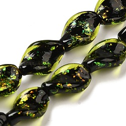 Handmade Dichroic Foil Glass Beads Strands, Leaf, Lawn Green, 18x13x6.5mm, Hole: 1.5mm, about 19pcs/strand, 13.19''(33.5cm)(DICH-U001-08B)