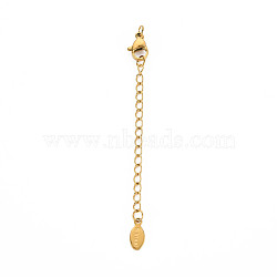 304 Stainless Steel Chain Extender, Cadmium Free & Nickel Free & Lead Free, with Lobster Claw Clasps and Tiny Oval Charm, Golden, 50mm, Hole: 2.5mm(STAS-N088-41G)