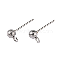 Non-Tarnish 304 Stainless Steel Ball Post Stud Earring Findings, with Loop, Stainless Steel Color, 16x4mm, Hole: 1.5~2mm, Pin: 0.8mm(STAS-R043)