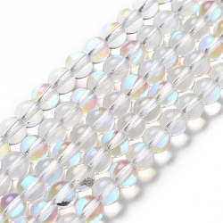 Synthetic Moonstone Beads Strands, Round, Clear AB, 6mm, Hole: 1mm, about 31pcs/strand, 7.20 inch(18.3cm)(X-G-P528-J01-13)