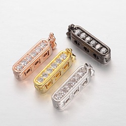 Rectangle Brass Micro Pave Cubic Zirconia Twister Clasps, Cadmium Free & Lead Free, Mixed Color, 19x5x7mm, Hole: 1.5mm(ZIRC-O018-08-RS)