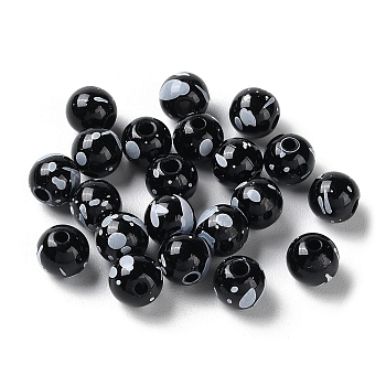 Printed Opaque Acrylic Round Beads, Black, 7.5x7mm, Hole: 1.6mm, about 2380pcs/500g