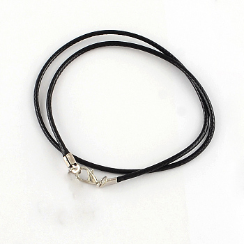 Waxed Cotton Cord Necklace Making, with Alloy Lobster Claw Clasps, Platinum, Black, 17.52 inch(44.5cm), 1.5mm