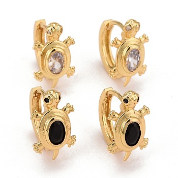 Real 18K Gold Plated Brass Cubic Zirconia Huggie Hoop Earrings, Tortoise Earrings for Women, Lead Free & Cadmium Free & Nickel Free, Mixed Color, 16.5x15x10mm, Pin: 1mm