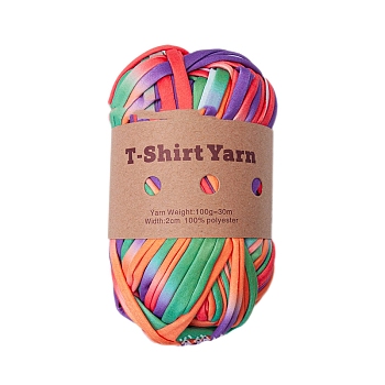 Polyester Cloth Yarn, For Hand Knitting Thick Thread, Crochet Cloth Yarn, Colorful, 20mm, about 32.81 Yards(30m)/Skein