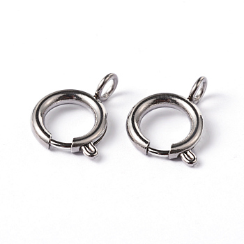304 Stainless Steel Smooth Surface Spring Ring Clasps, Stainless Steel Color, 17x12x2mm, Hole: 3.5mm