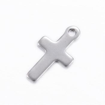 201 Stainless Steel Tiny Cross Charms, Stainless Steel Color, 14.5x8x0.8mm, Hole: 1.5mm