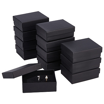 12Pcs Cardboard Jewelry Packaging Boxes, with Sponge Inside, for Rings, Small Watches, Necklaces, Earrings, Bracelet, Rectangle, Black, 8.9x6.85x3.1cm