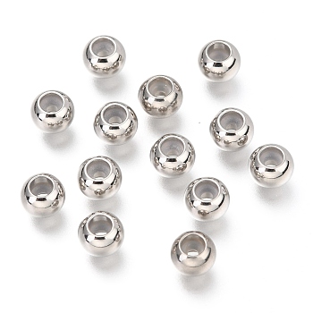 201 Stainless Steel Beads, with Plastic, Slider Beads, Stopper Beads, Rondelle, Stainless Steel Color, 6x4.8mm, Hole: 1.5mm
