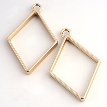 Matte Style Rack Plating Alloy Rhombus Open Back Bezel Pendants, For DIY UV Resin, Epoxy Resin, Pressed Flower Jewelry, Cadmium Free & Nickel Free & Lead Free, Matte Gold Color, 40x25.5x3.5mm, Hole: 3mm