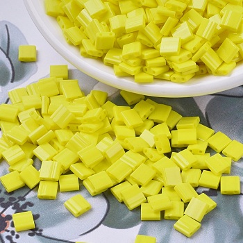 MIYUKI TILA Beads, Japanese Seed Beads, 2-Hole, (TL404) Opaque Yellow, 5x5x1.9mm, Hole: 0.8mm, about 118pcs/10g